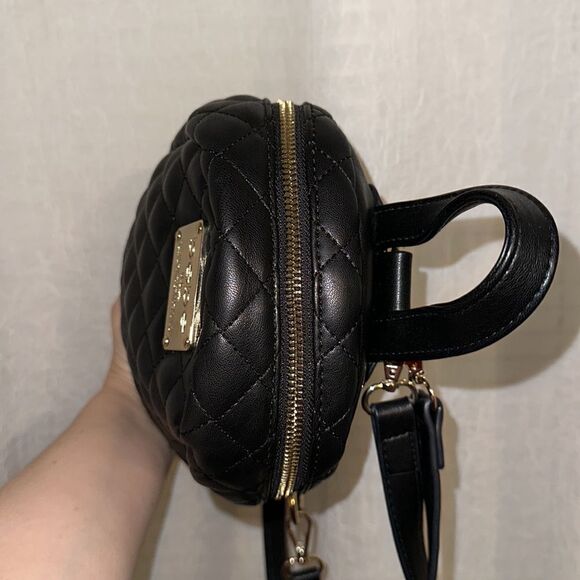 bebe U.S.A. Black Faux Leather Quilted Mini Backpack Purse Gold Tone Hardware - Picture 9 of 13